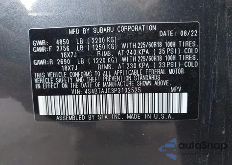 2023 Subaru Outback Onyx Edition из США, поврежденный, VIN 4S4BTAJC3P3102525